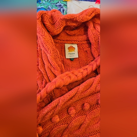 Farm Rio Cable Knit Belted Cardigan in Orange - Picture 3 of 4